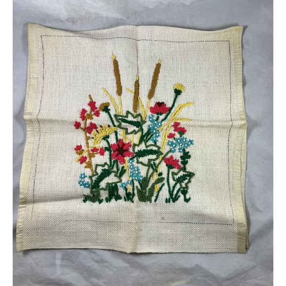 Crewel Marshland White Burlap Pillow Kit Started Unfinished Creative Stitchery - Picture 6 of 8